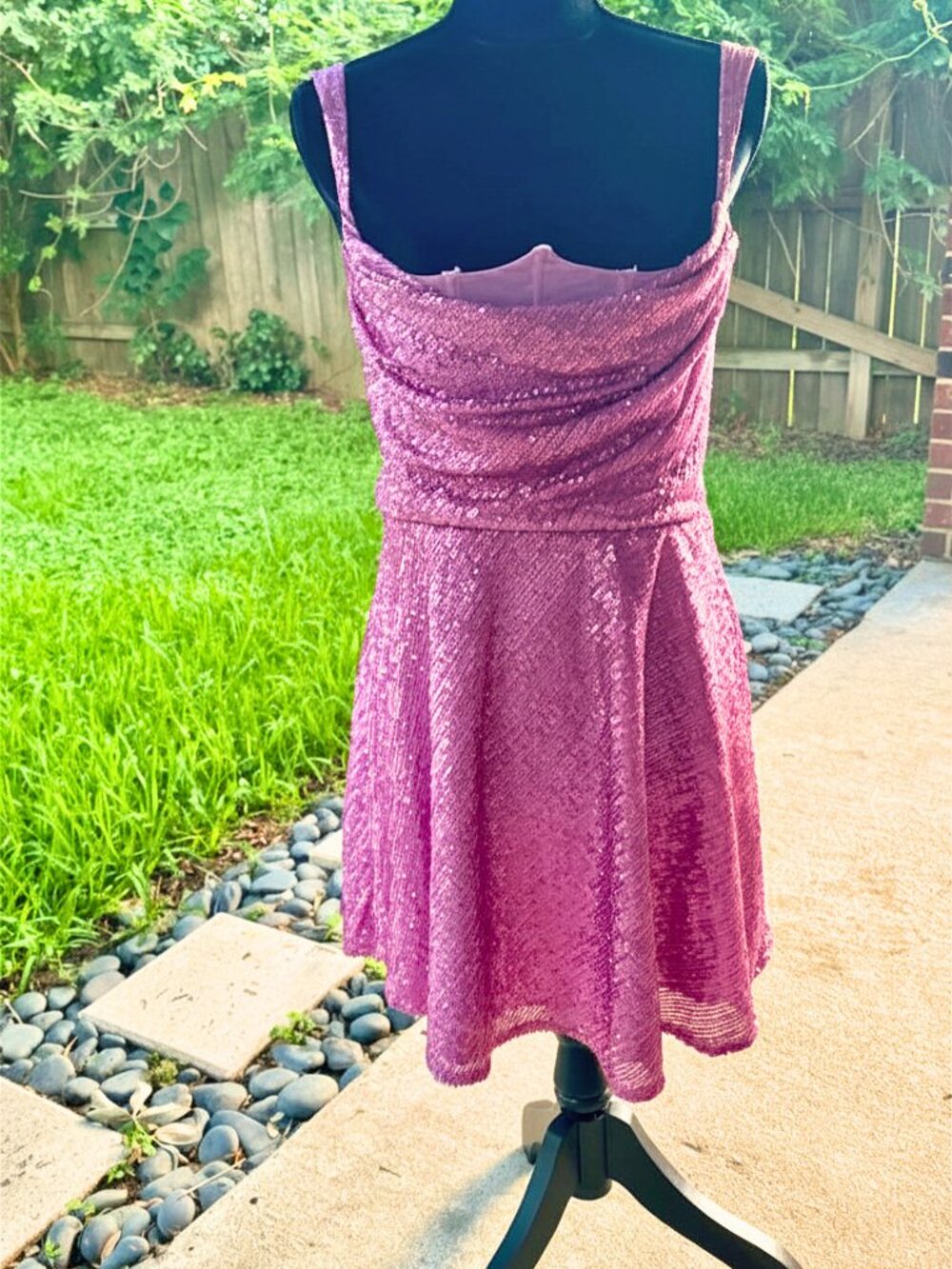 For Love & Lemons Candice Sequin Mini Dress XL (Fits S or M) Cowl Neck Pink